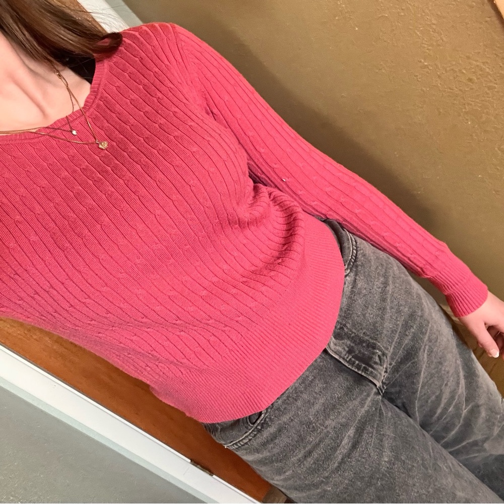 Copper Key Pink Ribbed Crewneck Sweater